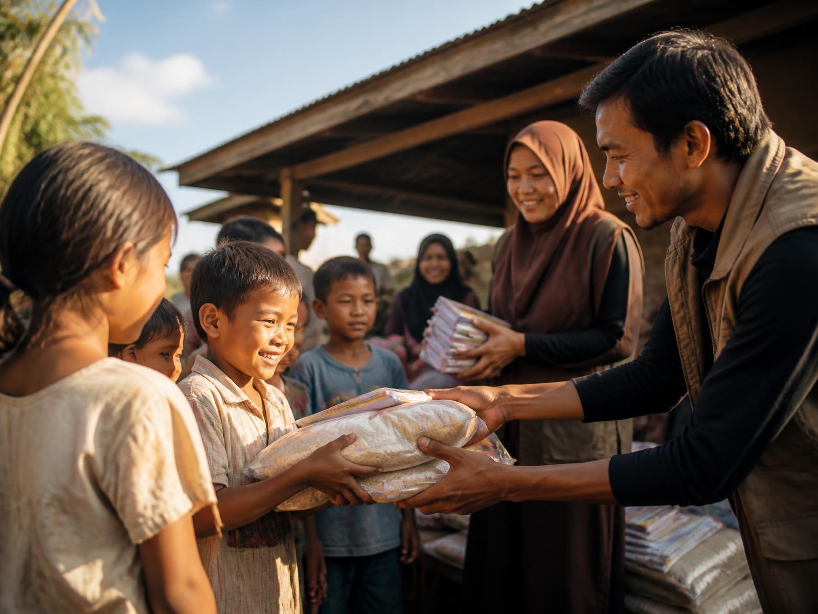Tim Dana Everyday bersama warga desa saat penyaluran bantuan